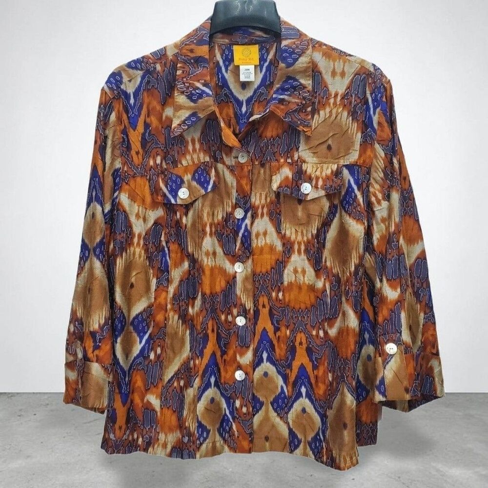 Ruby Rd Linen Blend Cover Shirt Womens 20W Sheer Lightweight Orange Purple Artsy